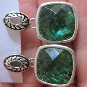 Napier SIlvertone And Green Drop Pierced Earrings
